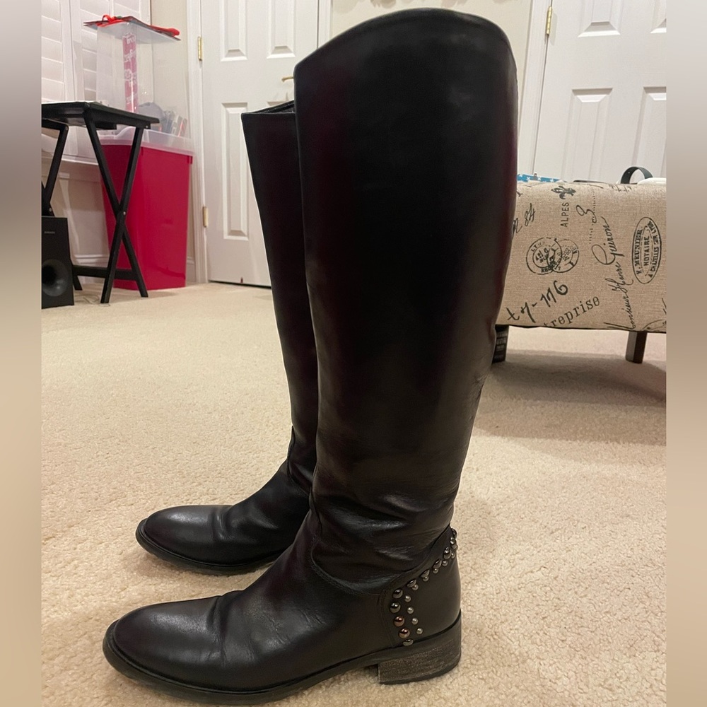 Aldo Womens Leather Knee High Flat Heel Zip Up Biker Riding Boots - Used
